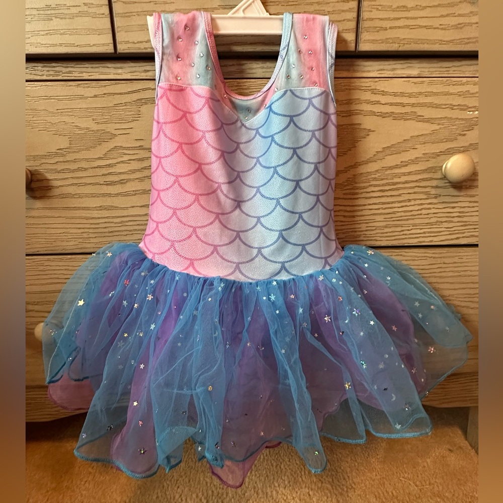 Sparkling Mermaid Kids Costume Dress/Leotard with Skirt attached Pink and Purple